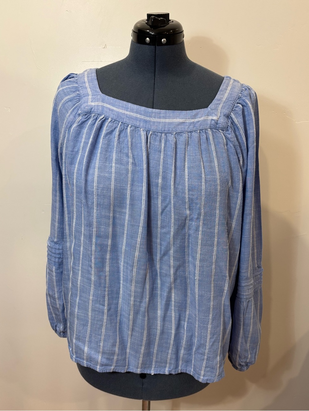 LC Lauren Conrad Light Blue Striped Square-Neck Peasant Blouse